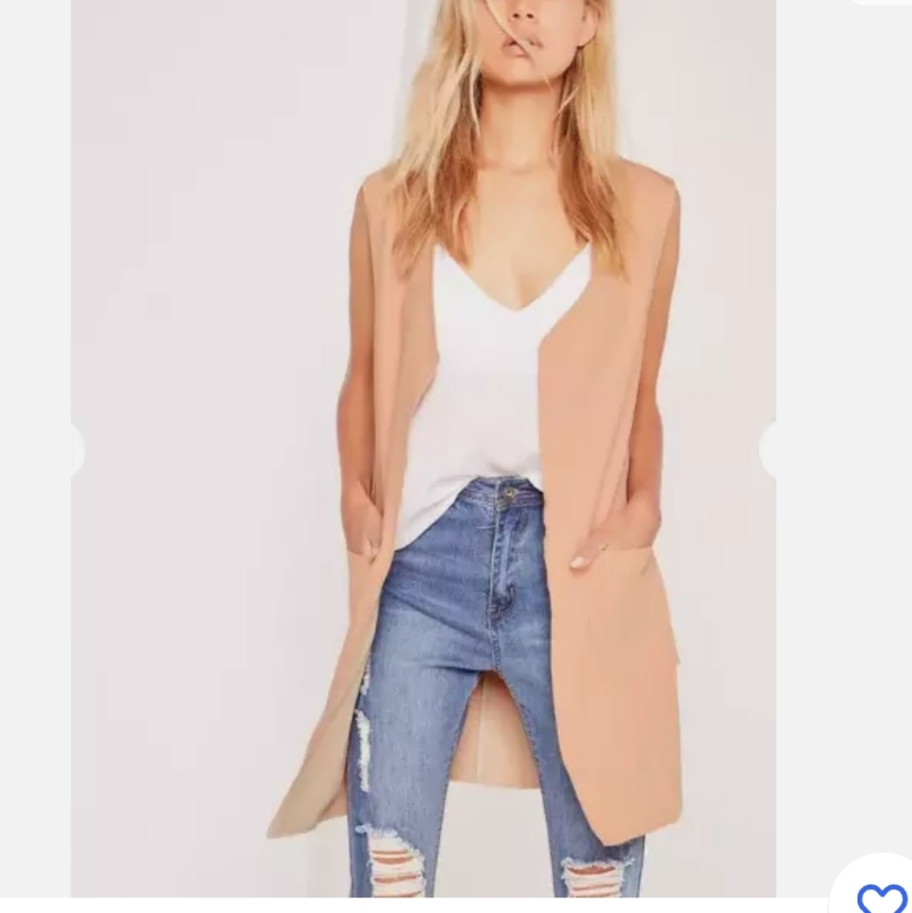 Missguided Long Vest In Cream Color